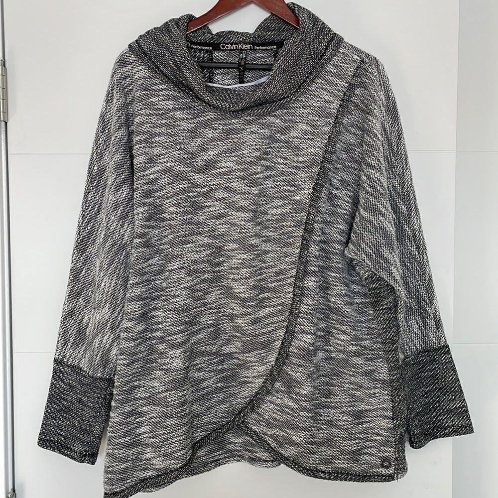 Calvin Klein Gray Knit Turtleneck Crossover Sweater Size XL
